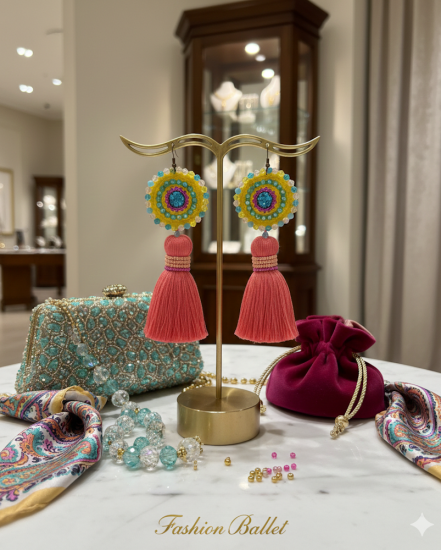 Háčkované  dizajnové náušnice "Fashion Ballet"